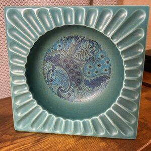Rare Retro Porcelain‎ Paisley Ashtray by Hyalyn 6.5"x6.5" Turquoise